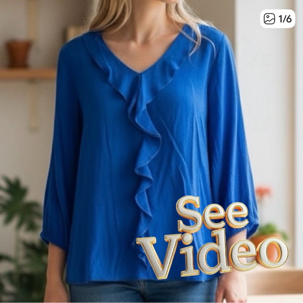 👛(ANY 2/$25) NWOT NORTHERN REFLECTIONS Blue Pull On Ruffle Top